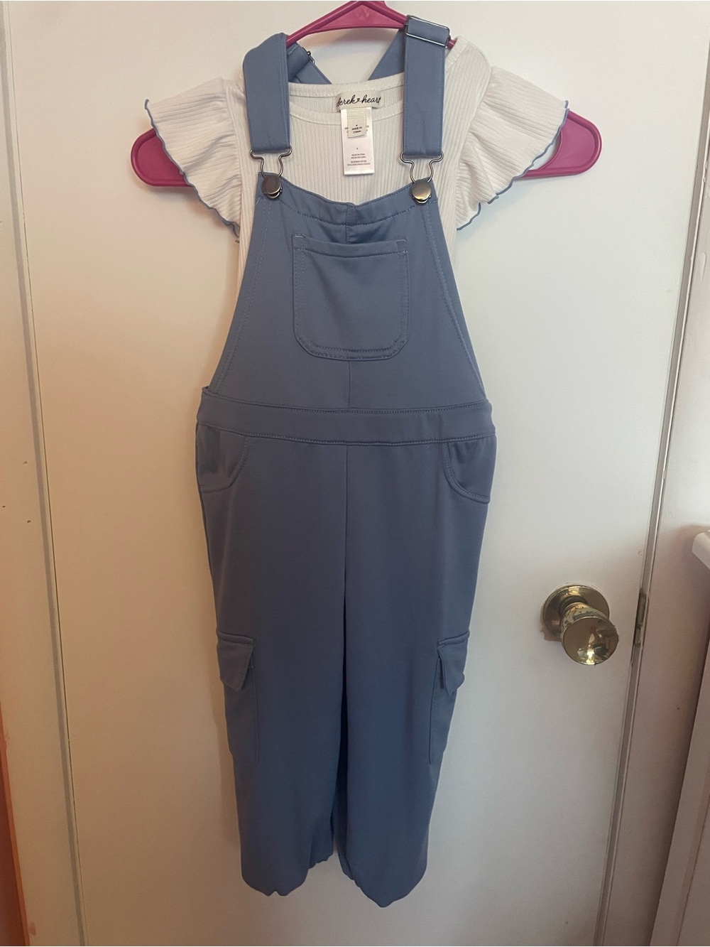 Blue Girl’s Cotton Cargo-Style Overalls